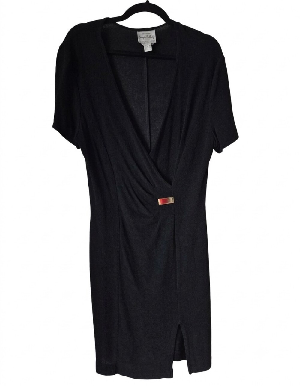 Joseph Ribkoff Vintage Black Wrap Dress Gold Hardware Sz 14
